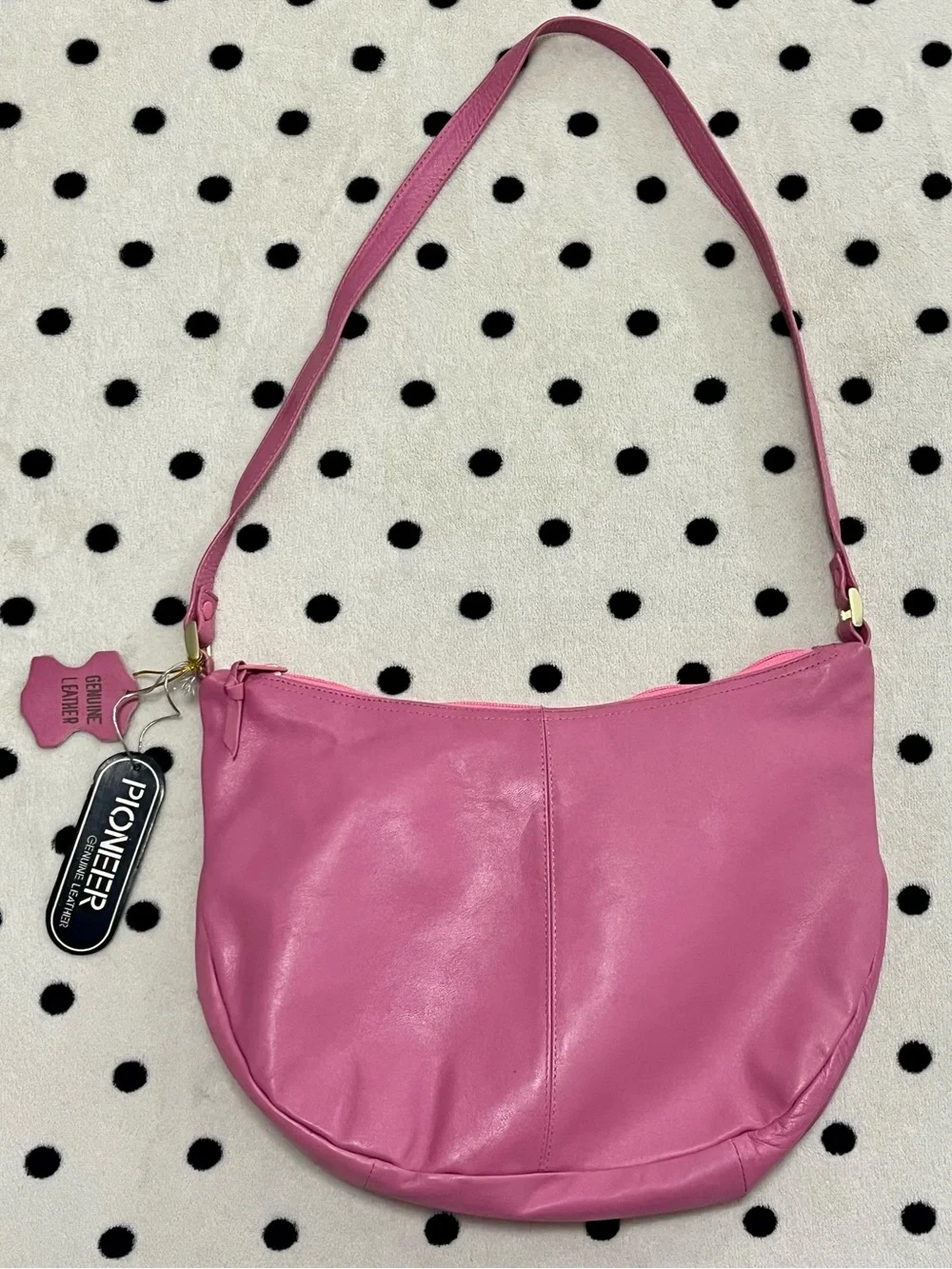 NWT Vintage Pioneer Handbags Pink Leather Crescent Hobo Shoulder Bag